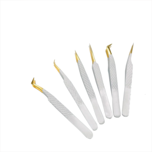 Juego de 6 Pinzas para Pestañas de Acero Inoxidable Blanco de Zullo Industries, Puntas Curvas y Rectas para Extensiones de Pestañas Precisas - Product Image 1