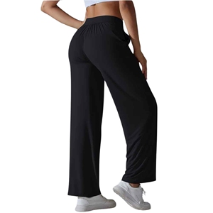 <b>Women</b> High Waist Wide Leg Pants Solid Color Drawstring Casual Loose Fit Full Length Quick Dry Spandex Polyester Trousers - Product Image 3
