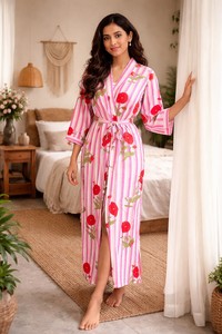 High Quality Women Printed Cotton Kimono <b>Robe</b> Lightweight Bohemian <b>Beach</b> Cover Up Summer Kimono - Product Image 2