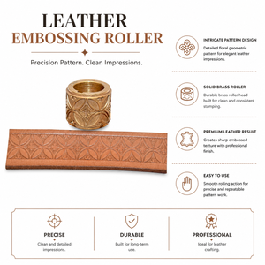 Premium Leather Embossing <b>Roller</b> for Belts Wallets & Straps | Solid Brass Floral Pattern Embossing Wheel | Leathercraft Tool - Product Image 5