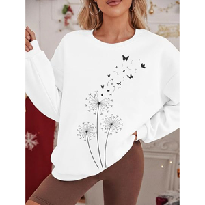 Sudadera Personalizada OEM para Mujer con Estampado Gráfico de Mariposa y Diente de León, Hombros Caídos, Felpa Gruesa, Estilo Casual - Product Image 2