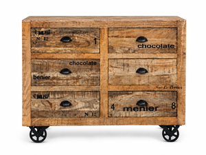 Industrial Solid Wood Storage Cabinet <b>6</b> <b>Drawer</b> Wheel Cabinet - Product Image 2