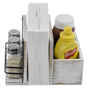 Shabby Chic Whitewashed Wood Condiment <b>Caddy</b> – Restaurant & Bar <b>Table</b> Organizer Napkin Box - Product Image 4