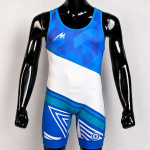 Men Blue White <b>Wrestling</b> Singlet Heat-Transfer Printed Spandex Polyester Lightweight 120g Quick Dry Adult - Product Image 1