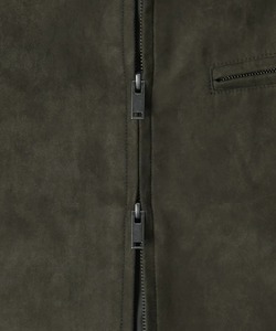 <b>Men's</b> Olive Green <b>Suede</b> Bomber <b>Jacket</b> Casual Turn-down Collar Zipper Closure Regular Fit Autumn Wear - Product Image 4
