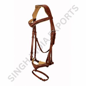Brida de salto de cuero genuino acolchada con costuras elegantes, anatómica, elevada para exhibición, con corona y narquera acolchadas suaves, de primera calidad. - Product Image 2