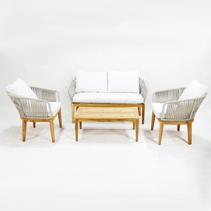 Moderno y Cómodo Conjunto de Sofás de Aluminio para Exteriores con Reposabrazos de Madera, Asientos Individuales, Dobles y Triples, Muebles para Jardín y Parque - Product Image 3
