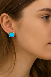 ต่างหูเม็ดกลมสีเทอร์ควอยซ์ป้องกันการเสื่อมเสีย18K ทำด้วยมือเครื่องประดับรูปทรงเรขาคณิตสำหรับผู้หญิงเครื่องประดับทองเหลืองยอดนิยม - Product Image 2