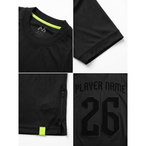เสื้อฟุตบอลสีดำแบบมินิมอลลิสต์ รุ่น Dri-Fit Pro ผ้าตาข่ายเนื้อแมตต์ 160GSM แบบกำหนดเอง พร้อมชื่อทีม ชุดฟุตบอลชาย ผู้ผลิต OEM - Product Image 4