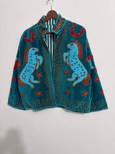 Chaqueta bordada con motivos de caballo, chaqueta india bohemia floral hecha a mano, prendas de alta calidad con bordados, regalos para ella, vestidos casuales. - Product Image 2