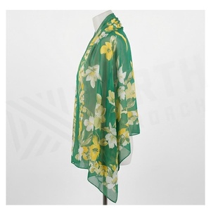Women's Long Chiffon Floral Scarf Elegant Multi-Functional Spring Fashion Accessory <b>Green</b> Yellow White Print - Product Image 3