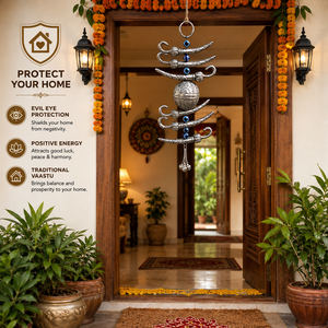 Décoration de porte principale en argent allemand avec pendentif Nimbu Mirchi, perles anti-mal et clochettes décoratives pour l'entrée de la maison - Product Image 6