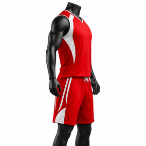 <b>Hot</b> Selling Men <b>Red</b> White Sublimated Running Uniforms Tank Top Moisture Wicking Athletic Fit All Seasons Adult Sport Apparel Set - Product Image 5