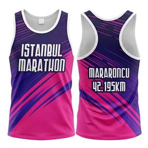 Low MOQ Custom Team Logo Sublimated Breathable Quick Dry Men's Sleeveless <b>Running</b> Jersey Crew Neck Spandex/Polyester Fabric - Product Image 1