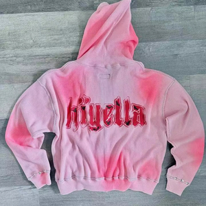 Conjunto Deportivo Unisex Premium Ecológico con Lavado Ácido Sólido 2026, Sudadera con Capucha y Cremallera Completa con Gráfico de Sol Rosa Lavado y Detalles Tachonados, y Joggers de Forro Polar Grueso - Product Image 2