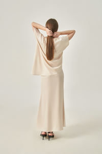 Blusa Minimalista de Organza de Seda para Uso Diario, Informal, de Oficina, Formal, con Cuello Redondo, Manga Corta, Holgada, Antiarrugas, Estilo Vietnamita - Product Image 4