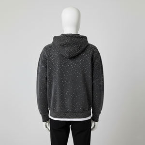 Custom <b>Extra</b> <b>Large</b> Rhinestone Acid Wash High Quality French Terry Winter Street Wear Super Square Unisex Hooded Front 100% - Product Image 3