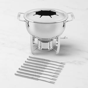 Ensemble de fondue en acier inoxydable de qualité supérieure, poli miroir, pour fromage et chocolat, avec fourchettes à code couleur et support de brûleur - Product Image 1