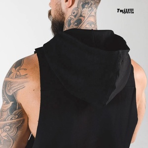 OEM Hommes été entraînement à capuche débardeur solide motif fermeture éclair impression numérique coton respirant séchage rapide bodybuilding sweats à capuche - Product Image 4