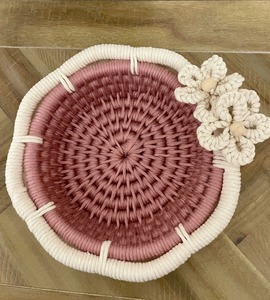 Elegant Pink And White Flower Design Macrame <b>Basket</b> Perfect For <b>Display</b> Fruits Storage And Creative Gifting Use From India - Product Image 6