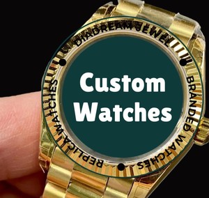 Reloj Mecánico de Hombre con Caja Redonda de Diseño Personalizado Hecha a Mano, Esfera con Números Romanos Verdes y Movimiento de Cuarzo Chapado en Oro - Product Image 1