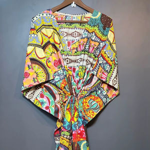 Nouvelle Robe de Nuit Femme Évasée Imprimé Animal en Coton Doux Indien, Longueur Genou, Style Kaftan, avec Dentelle, pour Plage ou Cadeau Demoiselle d'honneur - Product Image 1