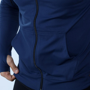 Chaqueta de Forro Polar con Capucha y Cremallera para Hombre, Color Azul Sólido, Transpirable, de Spandex y Poliéster, para Otoño, Corte Ajustado, Largo Regular - Product Image 3