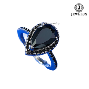 แหวนพลอยออนิกซ์ทรงลูกแพร์สำหรับผู้หญิงจาก Jewelux เงินแท้ 925 ชุบโรเดียมดำ ประดับเพชรแบบ Pave Setting แหวนหมั้นอัญมณีหรูหราจากซัพพลายเออร์ในอินเดีย - Product Image 2