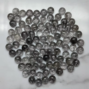 Lot de 100 cabochons ronds en rutile noir naturel, taille 10 mm, pierres précieuses en vrac, prix de gros, exportateur de rutile noir calibré - Product Image 1
