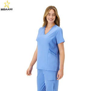 Haut de travail pour femmes, chemises de travail extensibles anti-humidité, panneaux latéraux côtelés - Product Image 2