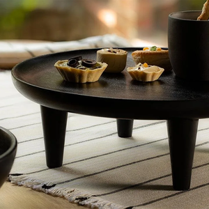 Custom <b>Black</b> Mango Wood Platter Handmade Luxury Design Round with Stand Tapered Serving Surface Midnight Edition Party Use - Product Image 4