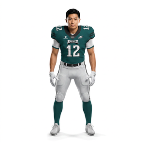 Conjunto de Uniforme de Fútbol Americano Personalizado al por Mayor – Jersey Sublimado Verde y Pantalones Blancos, Logotipo del Equipo Personalizado, Nombre y Número del Jugador - Product Image 1