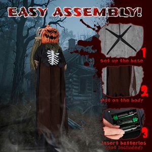 Decorazioni di Halloween a grandezza naturale da 1,7 m: Fantasma animatronico con testa di zucca e suoni inquietanti per decorazioni per feste all'aperto - Product Image 4