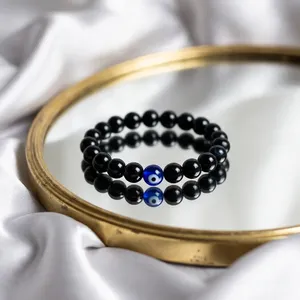 8mm Natural Black Beaded Stretchable <b>Bracelet</b> with Eye Bead Charm Adjustable Fashion Jewelry for <b>Men</b> Women Gift Accessories - Product Image 2
