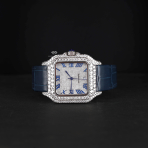 Ice <b>Blue</b> Statement Moissanite Diamond <b>Watch</b> Iced Out Square Roman Dial Luxury Hip Hop <b>Blue</b> Strap Autoamtic <b>Men</b> WristWatch - Product Image 5