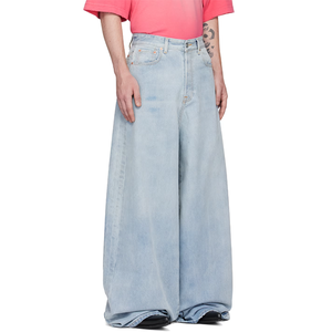 Pantalones Vaqueros Anchos de Hombre Azul Claro, Cintura Alta, Denim Lavado, Corte Holgado, Casuales de Verano - Product Image 2