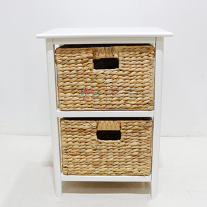 Meuble de rangement pliable moderne en jacinthe d'eau blanche avec 2 paniers en rotin pour salon d'appartement - Product Image 6