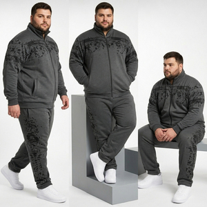 Ensemble de survêtement pour homme avec veste à poches latérales imprimées et pantalon de survêtement en molleton français de haute qualité, taille plus, ensemble de survêtement sport pour homme, veste 2 pièces - Product Image 4