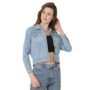 2026 Wholesale Price <b>Women's</b> <b>Cropped</b> Denim Jacket Casual Outwear Wool Lining Blue Long <b>Jean</b> Jacket Cotton Printed Fabric Coat - Product Image 2