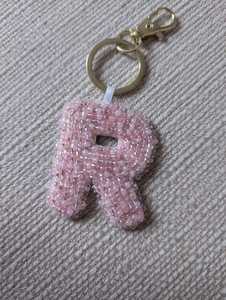 Handcrafted Glass Seed Bead <b>Initial</b> Letter R Keychain Bag Charm Handbag Backpack Accessories Metal Ring Lobster Clasp <b>Keyring</b> Pe - Product Image 1
