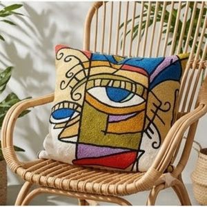 Housse de coussin décorative carrée moderne à motif géométrique brodé, lavable, design textile artistique motif œil – Meilleur prix - Product Image 5