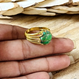 Fashionable Bohemia Green Turquoise Natural Stone <b>Rings</b> Women 18K Gold Plated Daily Wear Ethnic <b>Statement</b> Band Wholesale/OEM/ODM - Product Image 2