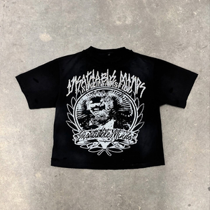 เสื้อยืดแขนสั้นผู้ชายสั่งทำพิเศษ ผ้าฝ้าย 100% พิมพ์ลายดิจิทัล ทรงโอเวอร์ไซส์ สวมใส่สบาย สไตล์วินเทจ ล้างสีซีดแบบซันเฟด - Product Image 4