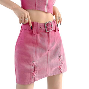 Falda vaquera casual sexy de cintura alta con diseño multibolsillos, minifalda vaquera, falda larga vaquera de algodón con patchwork para mujer - Product Image 1