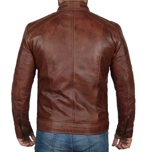 Custom Made Man's Stylish Brown Genuine Leather Vintage Style <b>Jacket</b> Breathable Fabric ODM Service Collar Shirt Cuffs Open Hem - Product Image 2