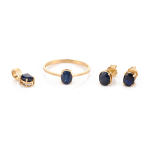 18K Gold Plated Blue Sapphire & <b>Garnet</b> Jewelry Set for Party - Product Image 1