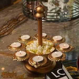 Metal Circular <b>Candelabra</b> With Diya Holders For Religious Activities And Festive Decorations - Product Image 5