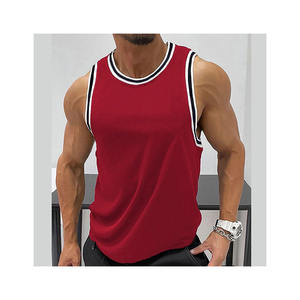 Wholesale Custom Logo Men Training Tank <b>Top</b> Athletic Ribbed <b>Vest</b> <b>Striped</b> Trim Sleeveless Gym Bodyshaping Fitness Wearables - Product Image 3