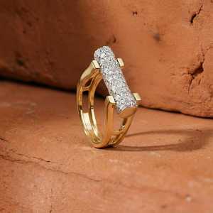 Anillo Único con Diamante de Corte Redondo y Borde Curvo, Cultivado en Laboratorio, Oro Amarillo de 14K, Joyería Fina, Regalo Especial para Amigos - Product Image 1