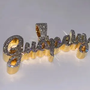 Colgante de Lujo Estilo Hip Hop Rap con Nombre Personalizado, Moissanita, Plata de Ley, Chapado en Oro, con Letra en Script - Product Image 2